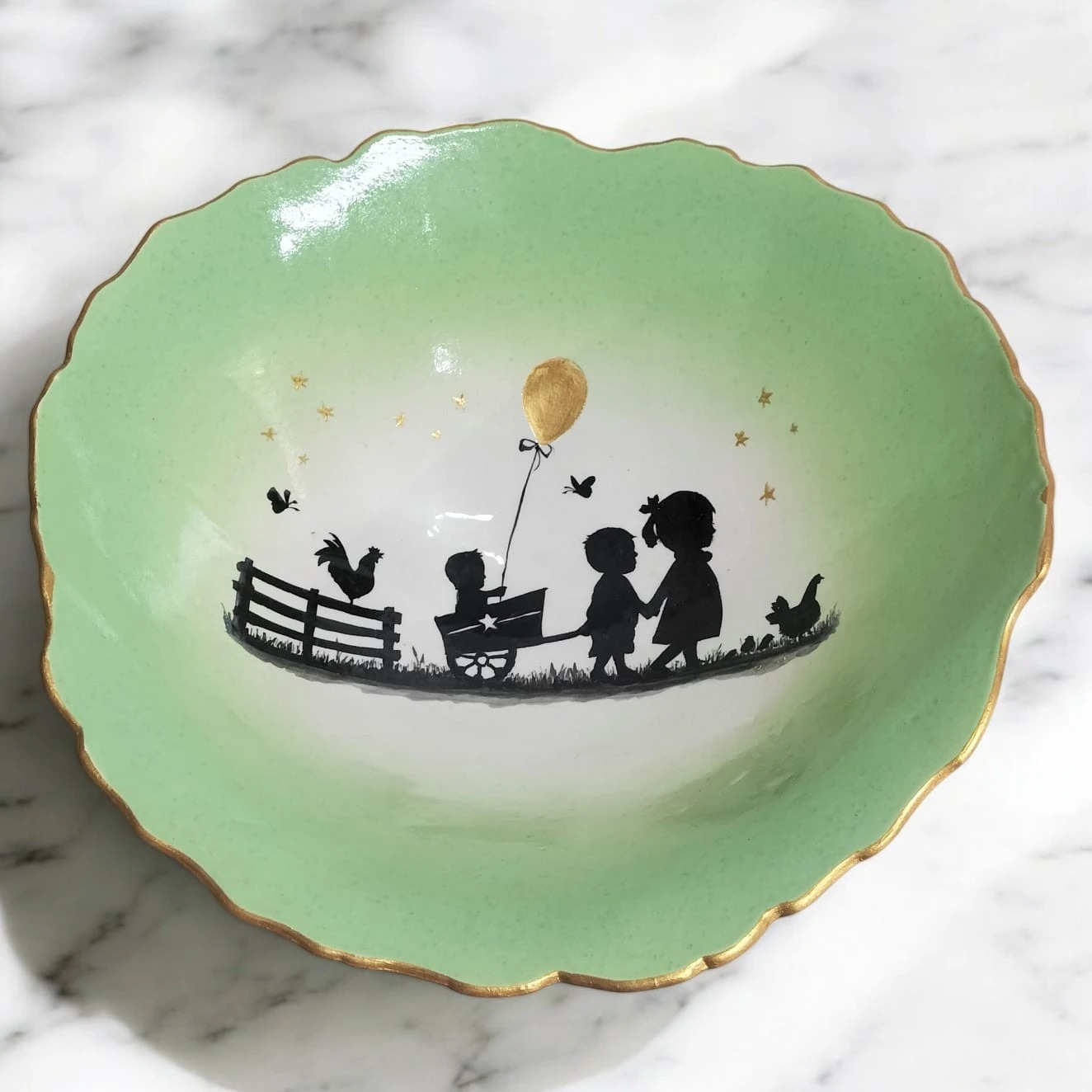 Hand-painted silhouette scene bowl