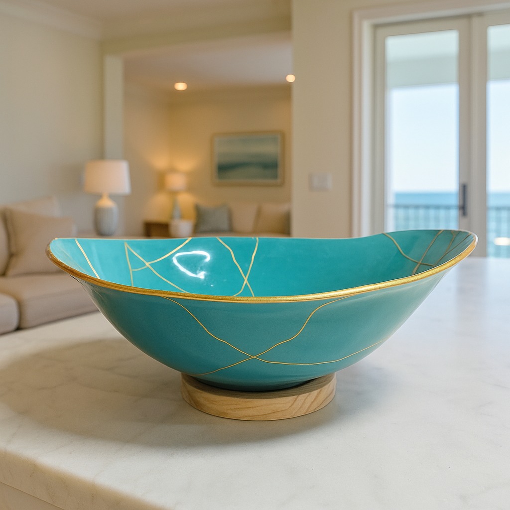 Turquoise gold-veined belly bowl